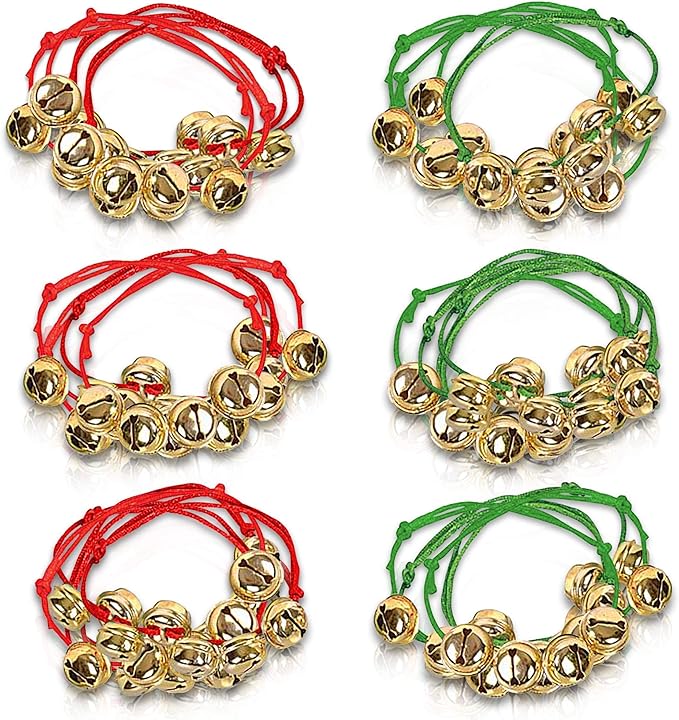 ArtCreativity 24 Pack Christmas Jingle Bell Bracelets, christmas party favors for adults, Easy to Adjust, Jingle Gold Bells, Christmas Stocking Stuffers for Kids and Adults, Red and Green
