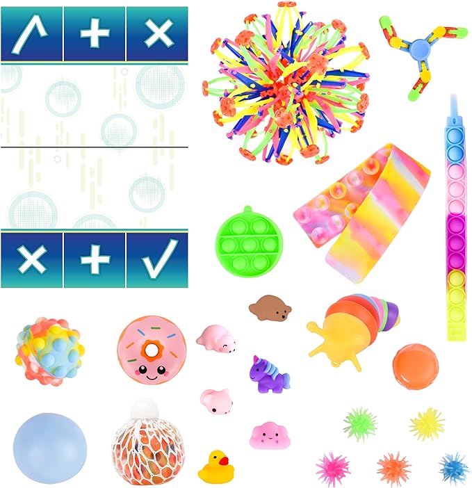 Sunny Days Entertainment 24 Piece Fidget Box, Sensory Toys with Storage Container, Party Favor, Treasure Box, Carnival, Pinata Stuffers, Adult Stress Relief, ADHD Toy