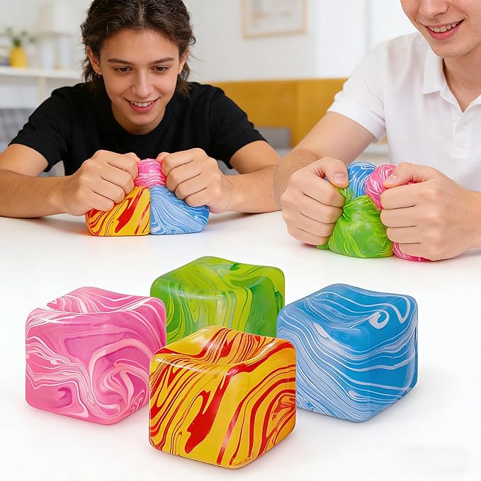 4PCS Slow Rising Stress Cubes 4 Colors, Stress Balls for Adults Fidget Toys Adults, Squeeze Squishy Toys for Anxiety Relief & Autism, Easter Basket Stuffers Birthday & Easter Gifts