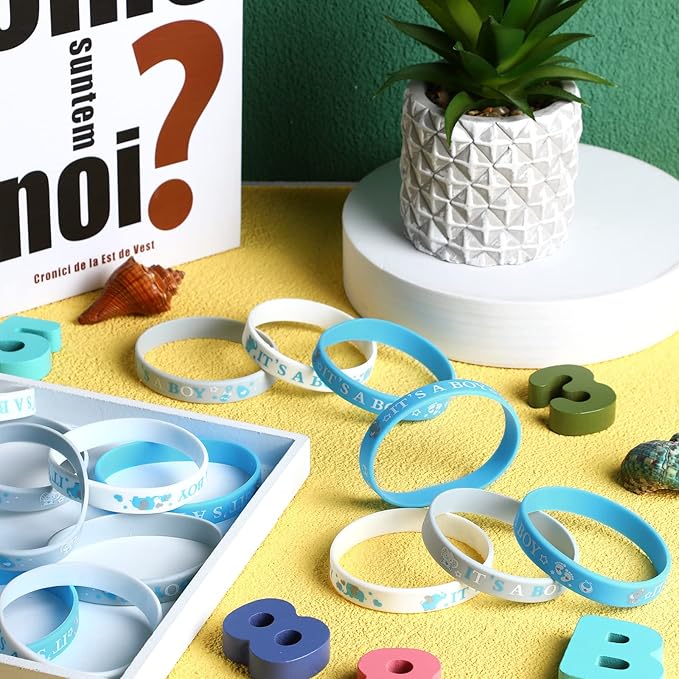 Zomiboo 36 Pieces Baby Shower Rubber Bracelets, It's a Boy It's a Girl Wristbands Elephant Baby Shower Decorations for Boy Girl Baby Shower Party Favor Gender Reveal Party Supplies (Boy Style)