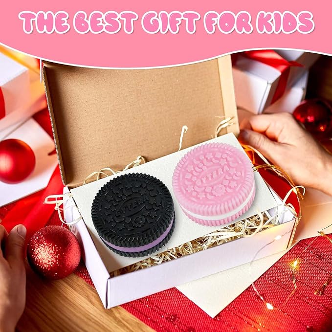 Gytera Sticky Cookie Squishies Fidget Toys Adults, Squeeze Toys Fidget Toys for Autism, Stress Balls for Adults Fidgets Birthday Easter Basket Stuffers(2 Pack Pink Black)