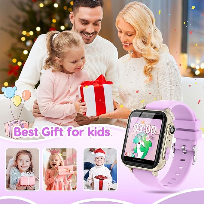cjc Smart Watch for Kids Gift for Girls Ages 4-12 - Includes Screen Protector, 30+ Games, 140 Learning Cards, HD Touch Screen, Camera, Music, Pedometer - Fun & Educational Birthday Gift Idea (Purple)