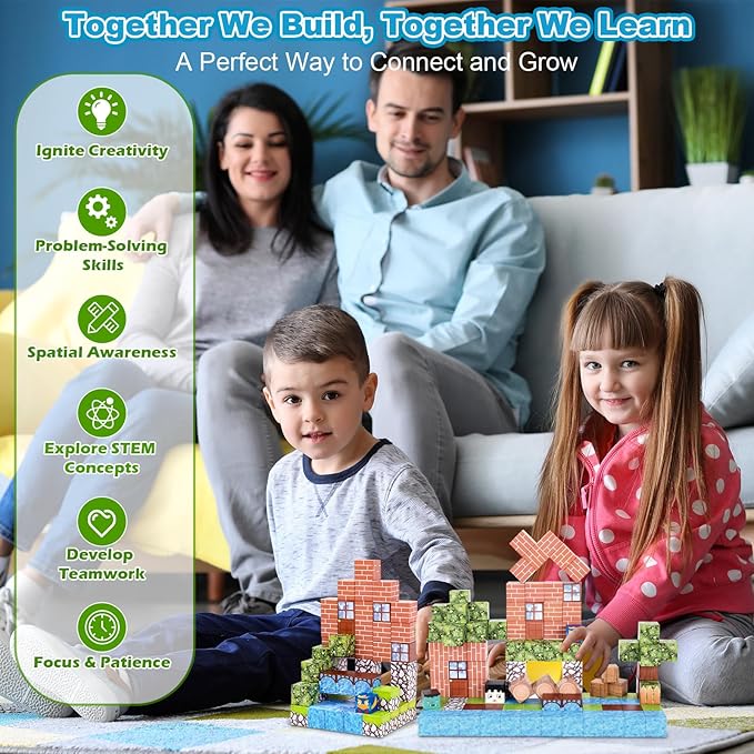 Ludmila 118PCS Magnetic Building Blocks Toy Set - Montessori STEM Toys, Forest House Construction Kit, 1-Inch Magnetic Cube Sensory Tiles for Kids Boys & Girls Ages 3+