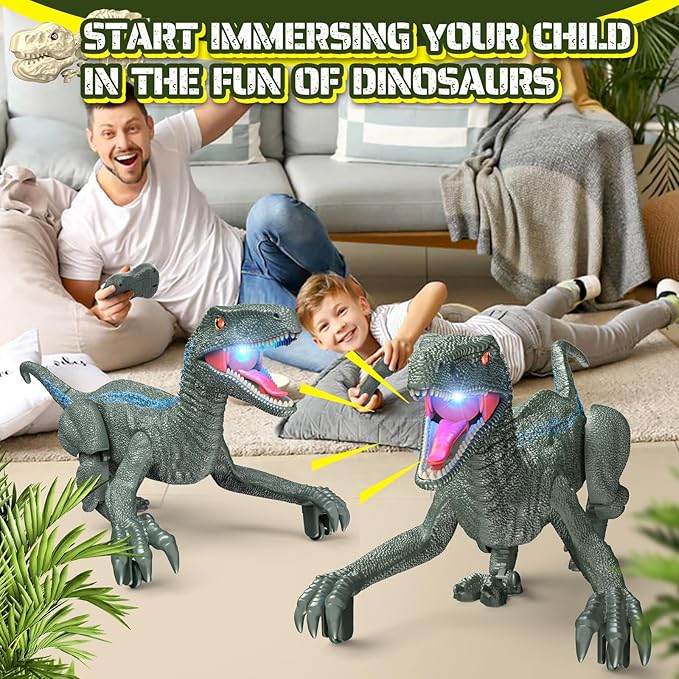 Remote Control Dinosaur, Realistic Dinosaur Toys for Kids, 2.4GHZ, Walking,Rechargeable, 3D Eyes, 3 Sound Effects, Demo Function, Jurassic Toys for Christmas, Kids 3-5 3+