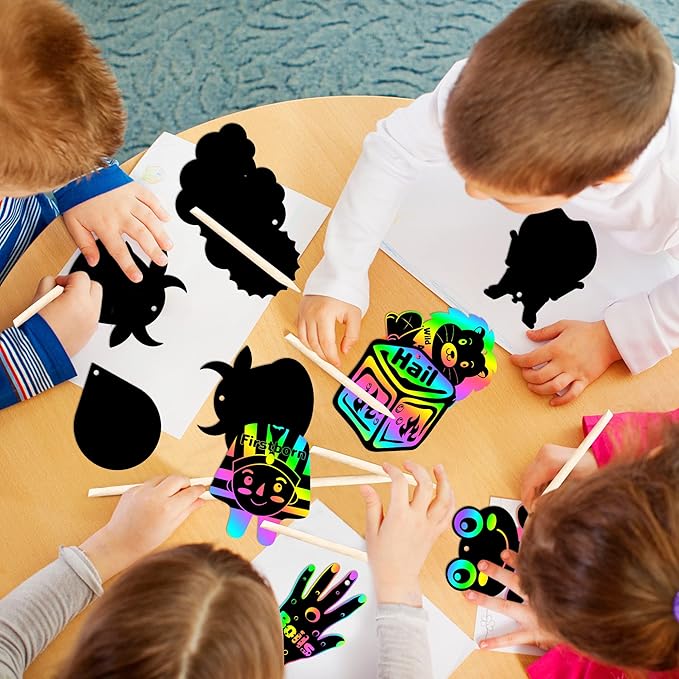 WATINC 60pcs Passover Scratch Paper Art Kit with 10 Plague for Kids, Magic Color Scratch Off Cards Craft DIY Animals Drawing Notebook, Classroom School Birthday Party Favor Hanging Decoration