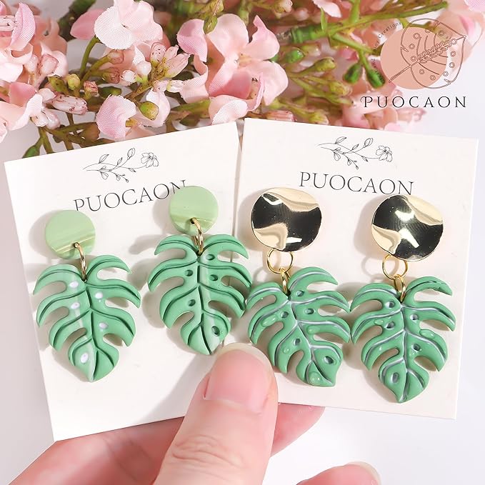 Puocaon Tropical Leaf Polymer Clay Cutters - 10 Pcs Monstera Leaves Clay Earrings Making Kit Botanical Plant Stud Cutters for Earrings Jewelry Making