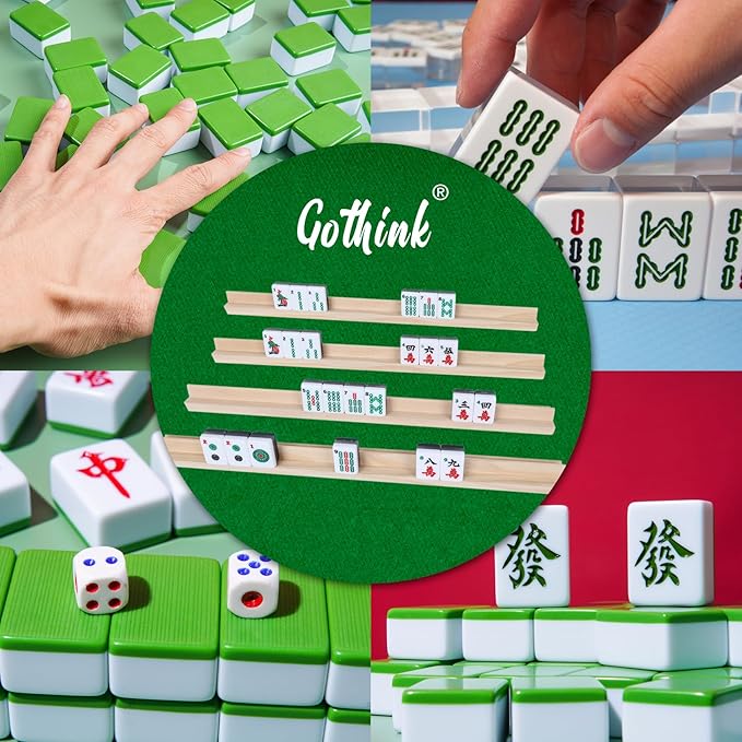GOTHINK Wooden Mahjong Tiles Trays/Racks/Holders Set of 4, Upgrade Your Mahjong Game, Racks for Mahjong, Mexican Train, Dominoes, and More (Racks Only)