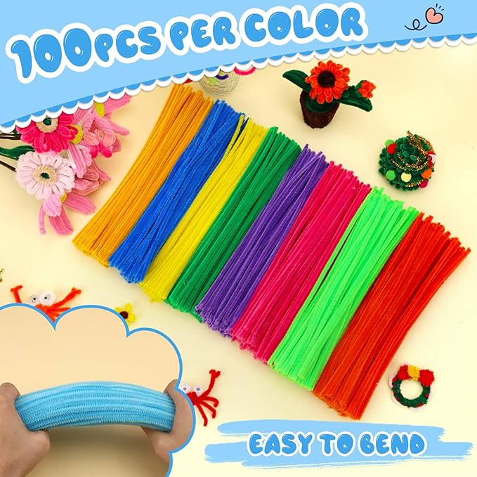 Pipe Cleaners, 100PCS Christmas Pipe Cleaners Craft Supplies, Light Blue Pipe Cleaners Bulk Fuzzy Sticks for DIY Art and Craft Projects Home Decoration