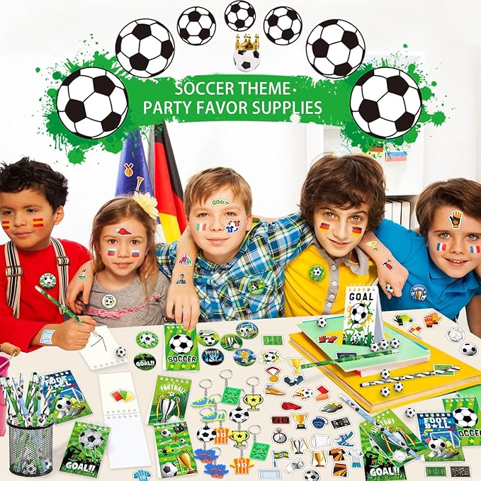 Soccer Party Favors, Soccer Birthday Decorations, Soccer Party Favor Bags Keychain Mini Notepad Stickers Bracelets for Soccer Sport Party Decorations Supplies Kids Boys Girls