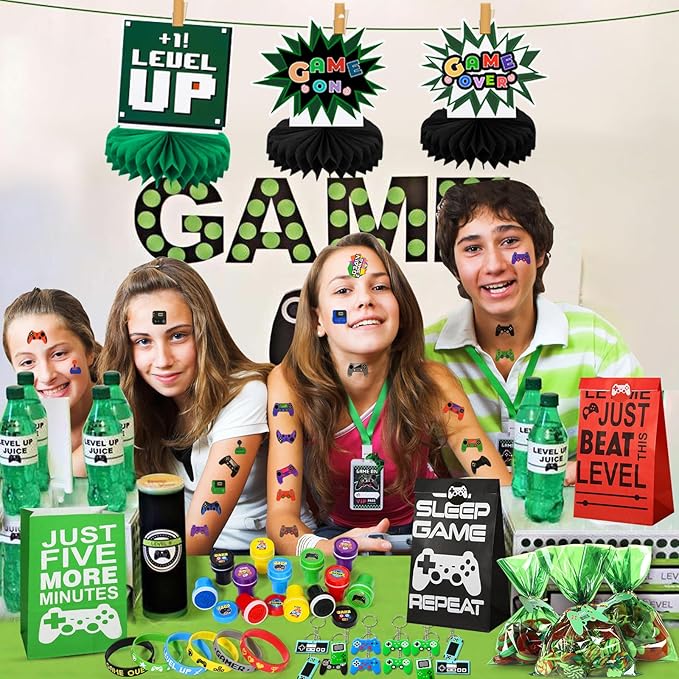 102 Video Game Party Favors Birthday Supplies Silicone Bracelet VIP Pass Holder Stamper Keychain Tattoo Stickers Goodie Bag Fillers Gaming on Toy Gift Kid Boy Gamer Party Favors