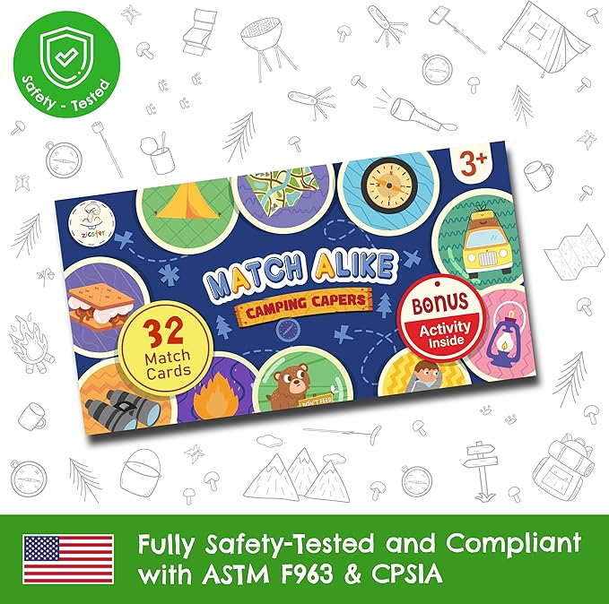 Match Alike - Memory Matching Game (Camping Capers) for Kids Ages 3-8 - Matching Games for Toddlers 3-5 - Memory Matching Games for Kids Cute Camping Theme - Preschool Game