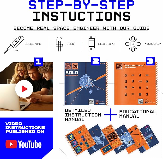 Space O DIY Engineering Kit - Solar Orbiter Model Building Kit - Solar-Powered Science Toy Kits - Educational STEM Kit, Electrical Engineering Kit - DIY Toy Gift for Adults, Teens, Kids 14+