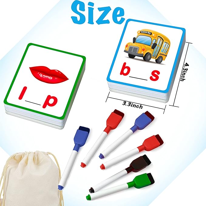 100 Short Vowel Spelling Flashcards, Handwriting Cards Learn to Write CVC Sight Words CVC Words Games for Kindergarten Learning Activities, Montessori Educational Toy Gift for Kids 3 4 5 6 Years Old