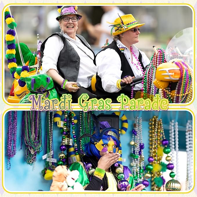 Yilloog Mardi Gras Silicone Bracelets Mardi Gras Parade Throws Bulk Party Favors Rubber Bracelets Party Supplies Decorations Goodie Bag Stuffers Fillers Silicone Wristbands(120 Pcs)