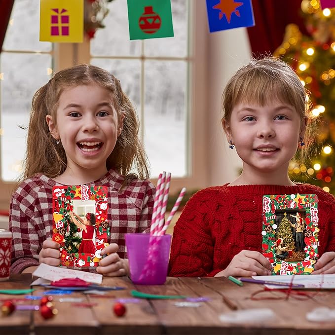 Fovths 436 Pieces Christmas Picture Frame Craft Kit for Kids Include Foam Photo Frames Christmas Foam Self Adhesive Stickers Magnet Art DIY Christmas Ornament for Xmas Party Favor, Home Decor