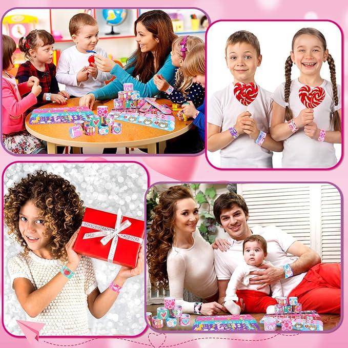 Valentine's Day Slap Bracelets 48Pcs Valentine's Day Party Favors for Kids Valentine's Day Snap Bracelets Party Supplies Valentine's Prize for student Valentine's Day Gift for Class Goodie Bag Fillers