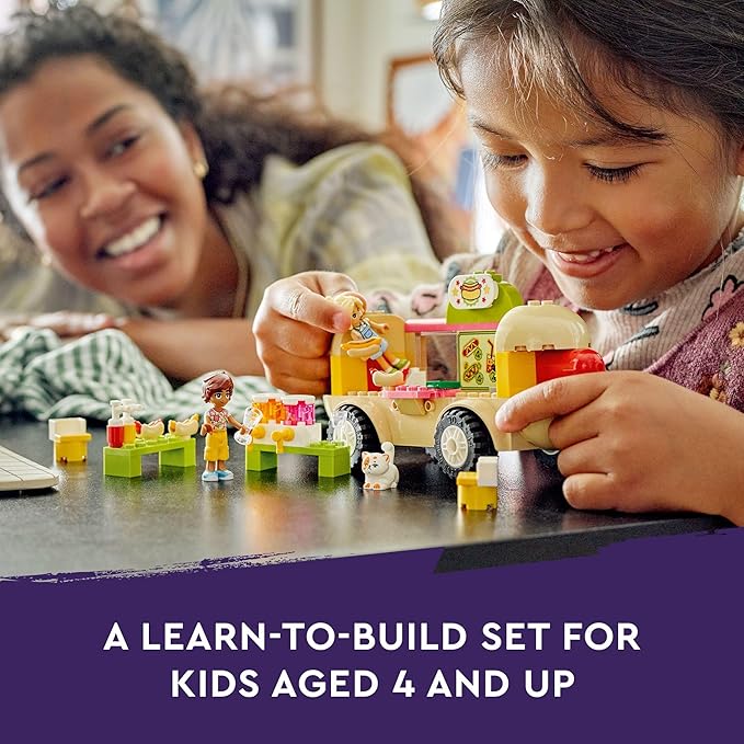 LEGO Friends Hot Dog Food Truck Toy with Mini Doll Characters and Cat Figure, Pretend Play Food, Toy Van, Creative Gift for Kids, Girls, and Boys, Ages 4 Years Old and Up, 42633