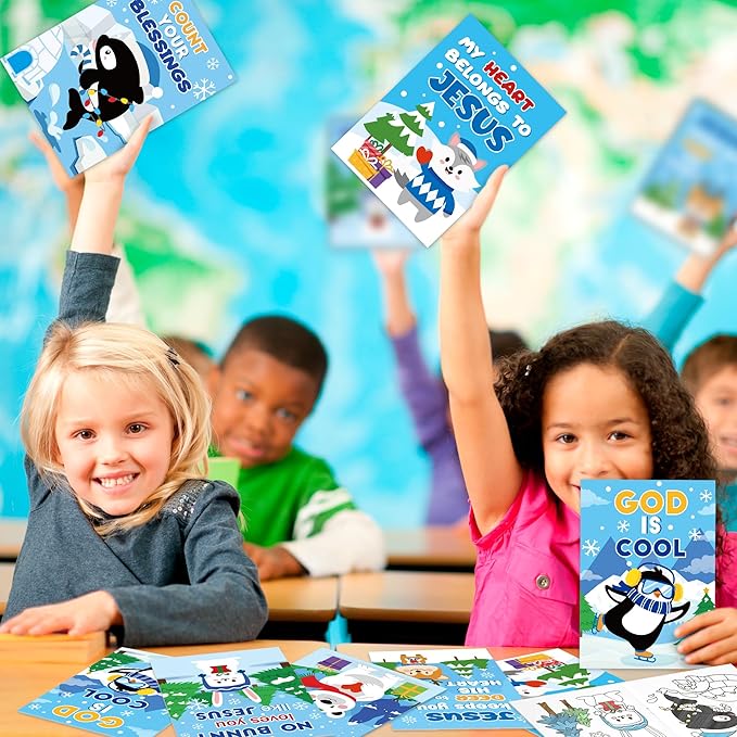 24Pcs Polar Animals Religious Coloring Books - Winter Christian DIY Color-in Pages Booklet Bulk Drawing Activity Party Supplies for Sunday School Classroom Rewards Artwork Gift for Kids
