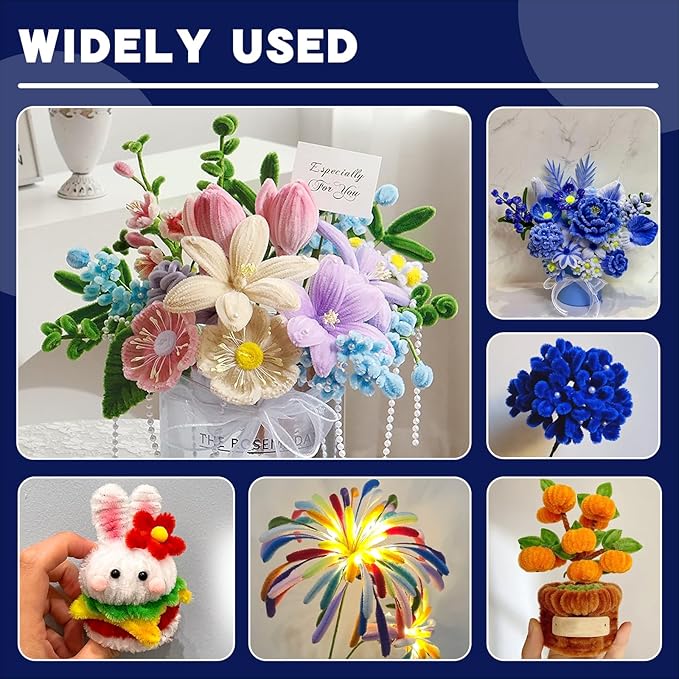 200 Pcs Pipe Cleaners Chenille Stems, Blue Pipe Cleaners, 11.8inch Long Craft Pipe Cleaner Bulk for Flowers Making, Mother’s Day DIY Art Crafts Decorations Supplies (Blue)