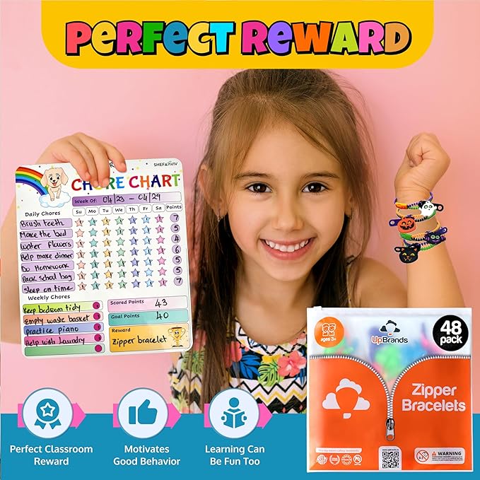 UpBrands 48 Halloween Party Favors For Kids Zipper Bracelets Bulk Set, Kit for Birthday, Goodie Bags & Pinata Filler, Halloween Basket Stuffers, Fidget Toys, Sensory Friendship Jewelry