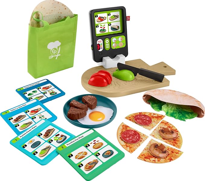 Fisher-Price Preschool Kitchen Playset Laugh & Learn 123 Follow The Recipe Meal Kit 30-Piece Pretend Cooking Toy Set for Ages 3+ Years