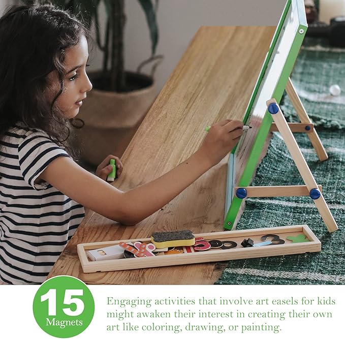 Wooden Art Easel for Kids 3 Years and Up, Deluxe Double-Sided Tabletop Easel, Great Gift for Girls and Boys - Best Arts & Crafts for 3, 4, 5 Year Olds and Up