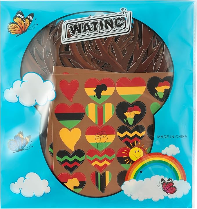 WATINC Black History Month Heart Tree Craft Kits, Make Your Own African American Heart Trees Decoration, DIY Black History Holiday Celebration Craft Supplies Home School Fun Activity for Kids (48Pcs)