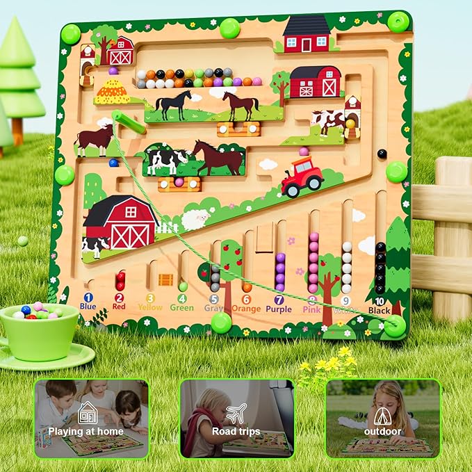zhiwuzhu Magnetic Color and Number Maze, Montessori Wooden Toys for Ages 2-4,Sensory Toys,Fine Motor Skills Toys for Boys Girls 3-5 Years Old