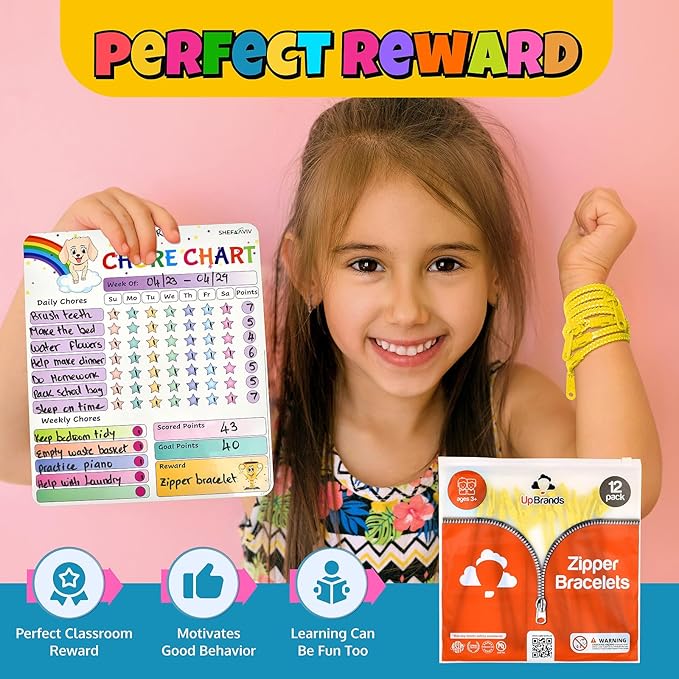 UpBrands 12-Pack Yellow 7-Inch Zipper Bracelets – Fidget Party Favors for Kids, Bulk Sensory Toys for Anxiety, and Stylish Accessories for Friendship and Kindness Celebrations