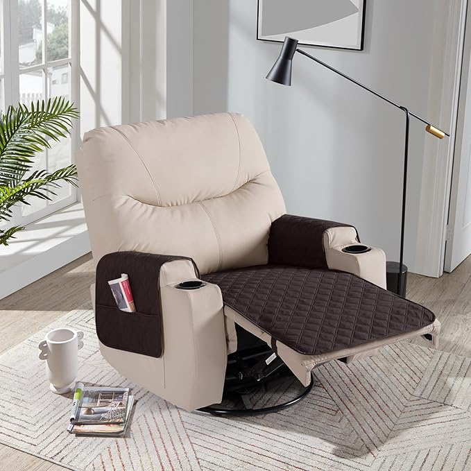 Ruaozz Waterproof Recliner Chair Covers Non Slip Chair Covers Washable Recliner Covers for Reclining Chair with Pockets Covers for Recliner Chair for Pets, Kids (Chocolate, Medium-25'')