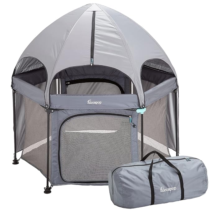 hiccapop 53” PlayPod Outdoor Baby Playpen with Canopy, Deluxe Portable Playpen for Babies and Toddlers with Dome, Sun-shades, Padded Floor | Pop Up Playpen for Beach or Home | Outdoor Playpen for Baby