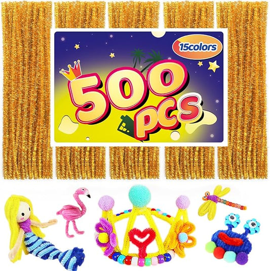 Pipe Cleaners, Pipe Cleaners Craft, Arts and Crafts, Crafts, Craft Supplies, Art Supplies (500 Golden Glitter Pipe Cleaners)…
