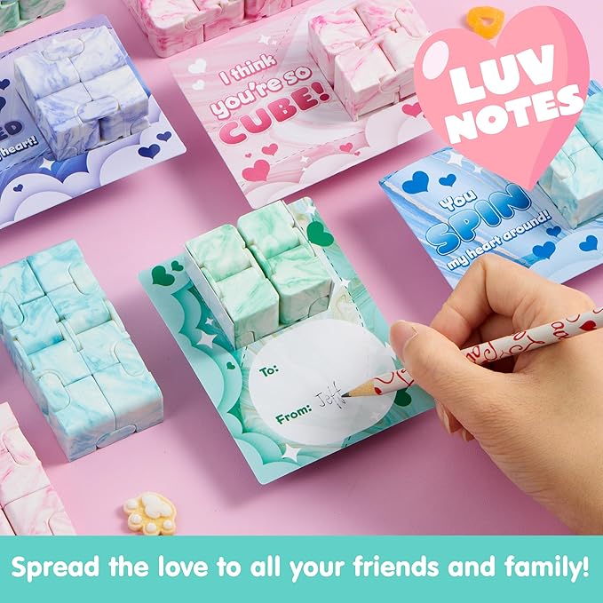 JOYIN 28 PCS Valentine's Day Gift Cards with Infinity Magic Toys, Relaxing Hand-Held Fidget Toys for Kids, Valentine's Day Gifts, Valentine Party Favors Toys Classroom Exchange and Goodie Bag Stuffers