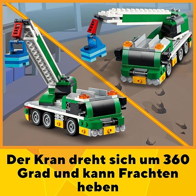 LEGO 31113 Creator 3-in-1 Racing Car Transporter Construction Game Truck with Trailer, Crane and Tug, Gift Idea for Children