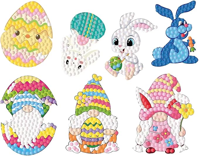 5D DIY Diamond Art Painting Stickers Kits for Kids, Diamond Mosaic Stickers by Numbers Kits Crafts Set for Children, Boys and Girls,Creative Handmade Art Craft Gift (Easter-3)