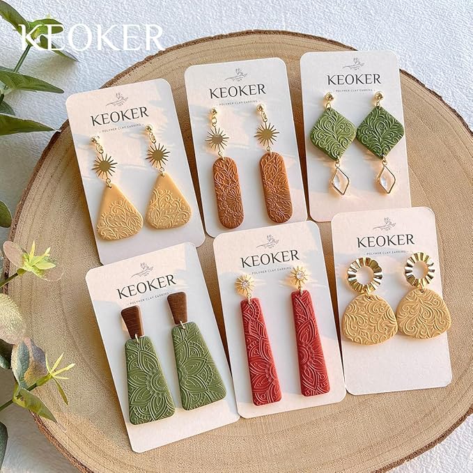 KEOKER Polymer Clay Texture Sheets Set, Clay Earring Molds for Earrings, Works with Boho Polymer Clay Cutter,The Same Effect as Polymer Clay Texture Roller, Boho Texture Sheets for Polymer Clay (1)