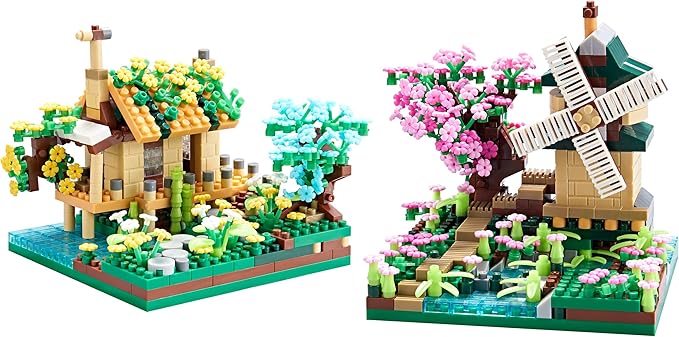 Botanicle Collection Sakura Tree House Micro Blocks Building Set for Adults Toy Friendship Windmill Cherry Blossom Tree Flowers for Girls 2 Sets