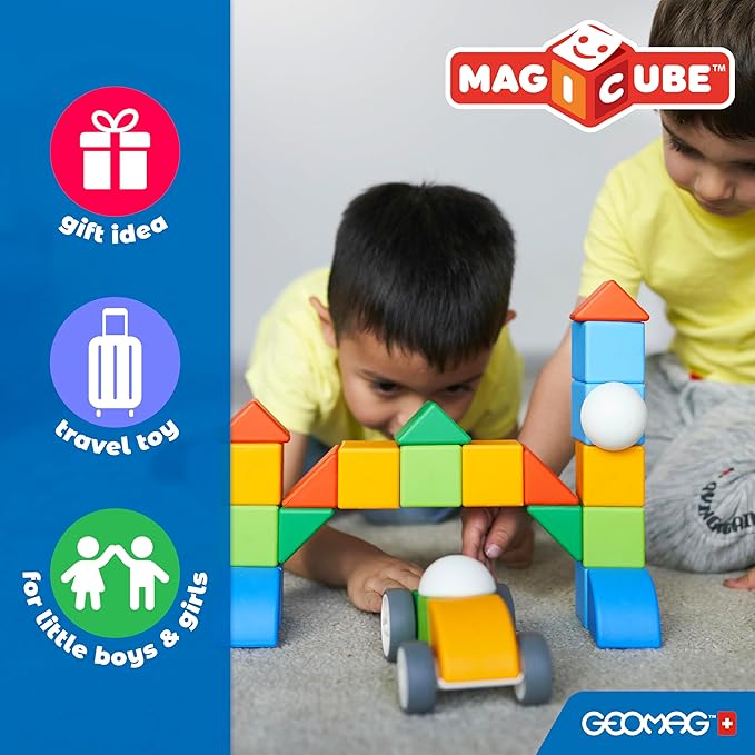 Geomag MagiCube 24-pc Magnetic Blocks Set for Toddlers & Kids Ages 1-5 | Swiss-Made STEM Educational Toy Made from 100% Recycled Plastic | Creative Early Learning Play