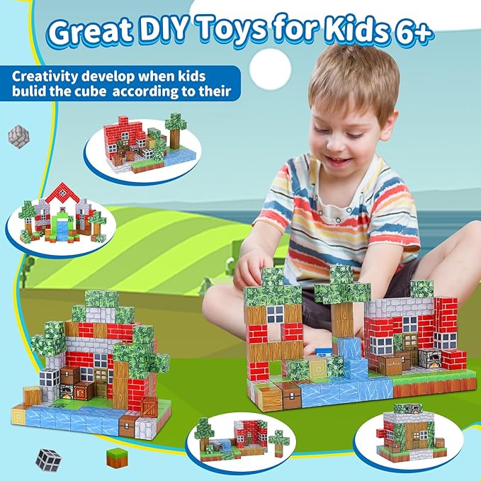 Magnetic Blocks 110PCS Toys for Boys & Girls Age 6 7 8 9 10(Village)