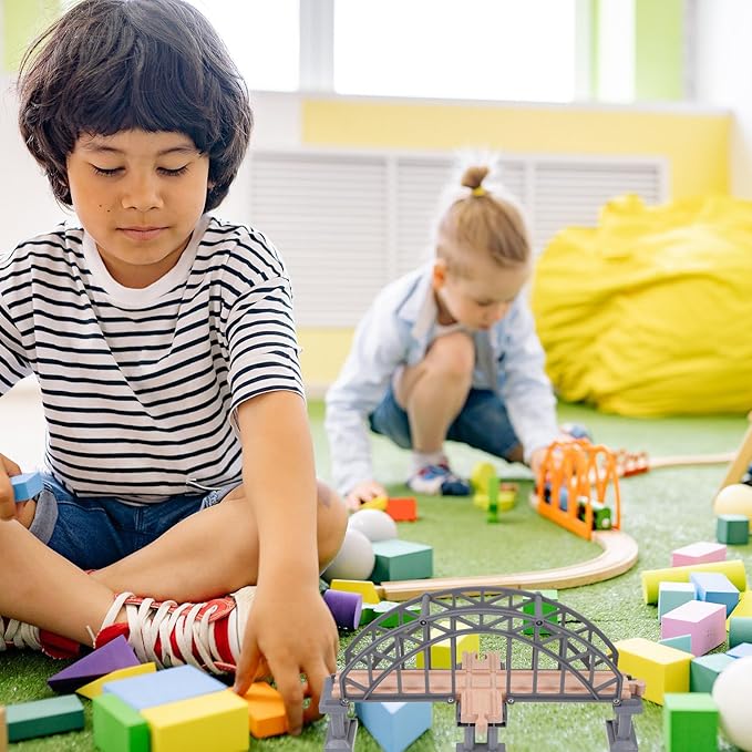 Train Bridge Model, Wooden Train Track Accessories Cross Railway Toys Train Scene Layout Props Toy for Kids Toddlers