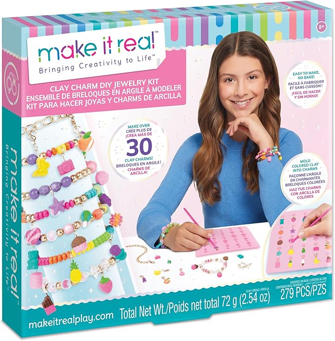 Make It Real:Clay Charm DIY Jewelry Kit - Make 30+ Clay No Bake Charms to Attach to Your Chain, Arts & Crafts, Girls & Kids Ages 8+