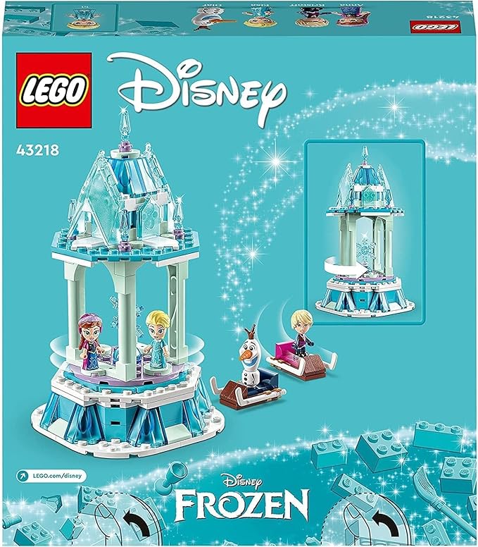 LEGO Disney Princess Anna's and Elsa's Magic Carousel, Frozen Toy, Inspired by Frozen Ice Palace with 3 Iconic Micro Doll Figures and Olaf Figure 43218