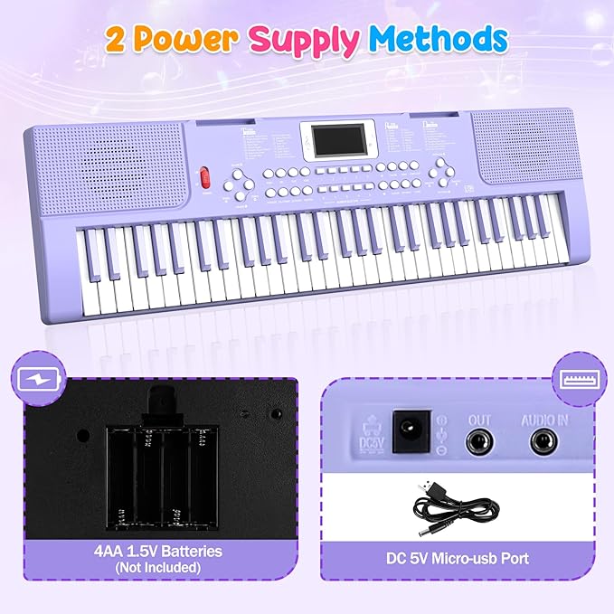 Piano Keyboard, 61 Key Upgrade Kids Pianos Music Toy with Light-up Keys & Pro Teaching Modes, Dual Speaker, 70 Demos,100 Tones, 100 Rhythms Perfect Christmas/Birthday Gift for Kids (Purple)