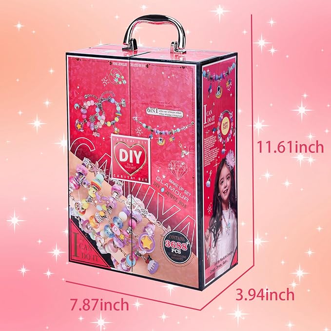 Woiworco Jewelry Making Kits Bracelet Making Kit with Jewelry Box, Valentine's Day Gifts Birthday Gifts for Kids Girls 4-6 8-12, Art and Craft Set