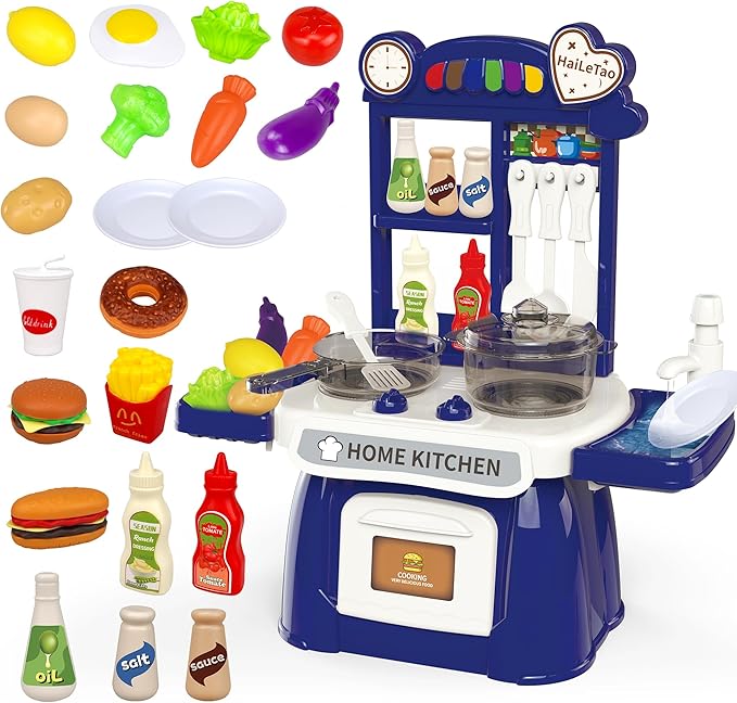 Kitchen Set for Toddler with Sound and Light,Pretend Cooking Food Set,Kids Kitchen Playset,Play Sink with Running Water and Electronic Induction Stove,Kitchen Accessories