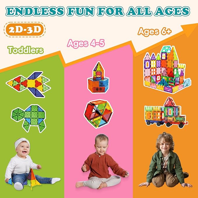 Magnetic Tiles, 136 PCS Magnetic Building Blocks with 2 Cars, Magnet Tiles Construction Building Toys, STEM Sensory Toys Easter Birthday Gifts for Toddlers Kids Boys 3 4 5 6 7 8 9+ Year Old
