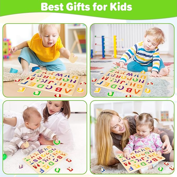 Jumlys Montessori Toys for Toddlers 1, 2, 3 Year Old, Wooden Alphabet Puzzles for Kids 1-3, Early Learning & Educational ABC Puzzle Toys, Perfect Christmas Birthday Gifts for Boys & Girls Age 1-3