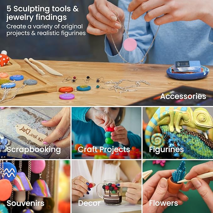 ARTEZA Polymer Clay Kit, Oven-Bake Modeling Clay for Adults & Teens, 42 Colors & 5 Sculpting Tools for Jewelry & Crafts