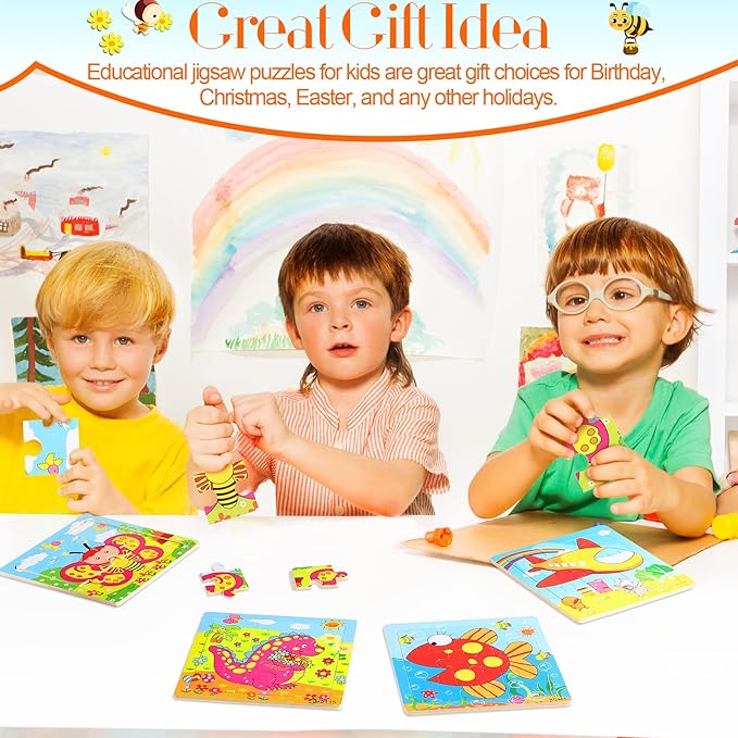 Yunsailing 40 Pack Wooden Puzzles for Kids Ages 3-5, Animals Jigsaw Puzzles for Toddlers Age 2-8, Preschool Educational and Learning Toys Gifts for Kids Children Birthday Party