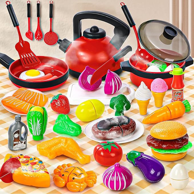 STEAM Life Play Kitchen Accessories Toy Play Food 3 4 Year Old Girls Gifts - Toddler Kitchen Set for Kids Pots and Pans Kids Kitchen Playset Fake Play Kitchen Toys for Toddlers Gifts for Girls Boys